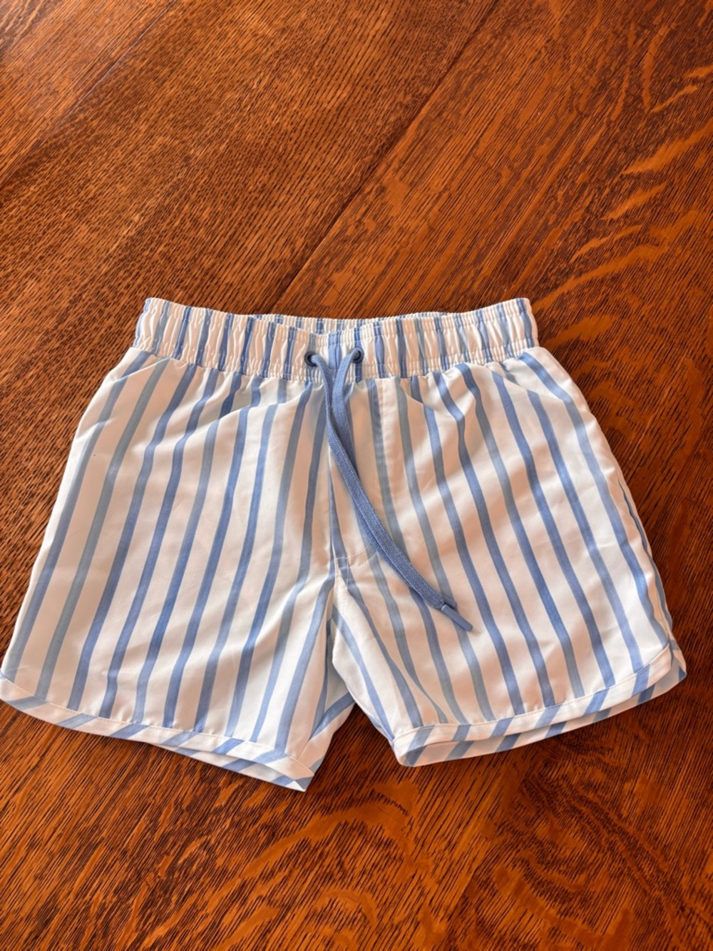 Kids Blue and White Striped Swim Trunks